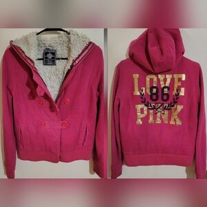 Victoria's Secret PINK Y2K Vintage Fur Lined Sherpa Hooded Jacket 2008 Sz Medium